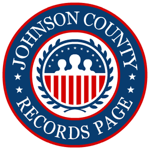 A round, red, white, and blue logo with the words 'Johnson County Records Page' in relation to the state of Iowa.